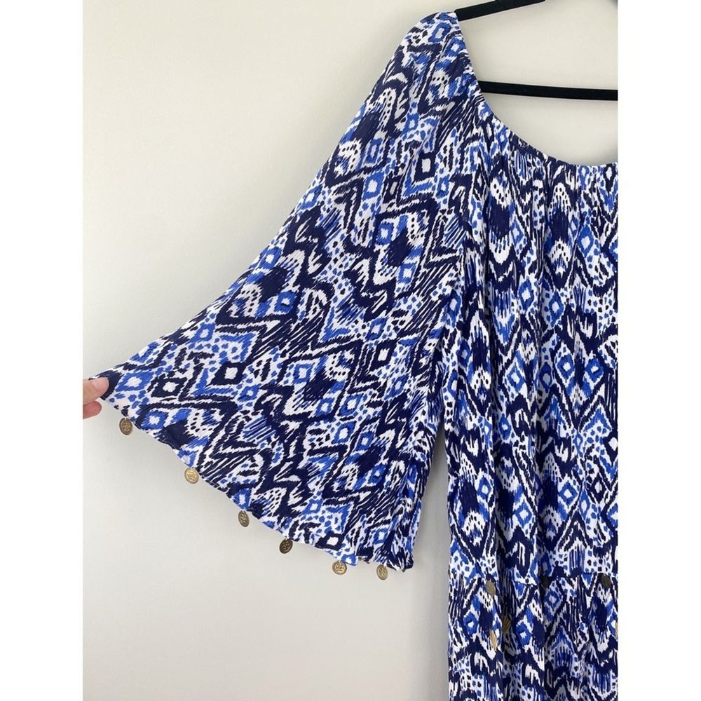 Lilly Pulitzer Womens Dress L Blue Delaney Tunic Off Shoulder Tassle‎ Coastal - Picture 4 of 9